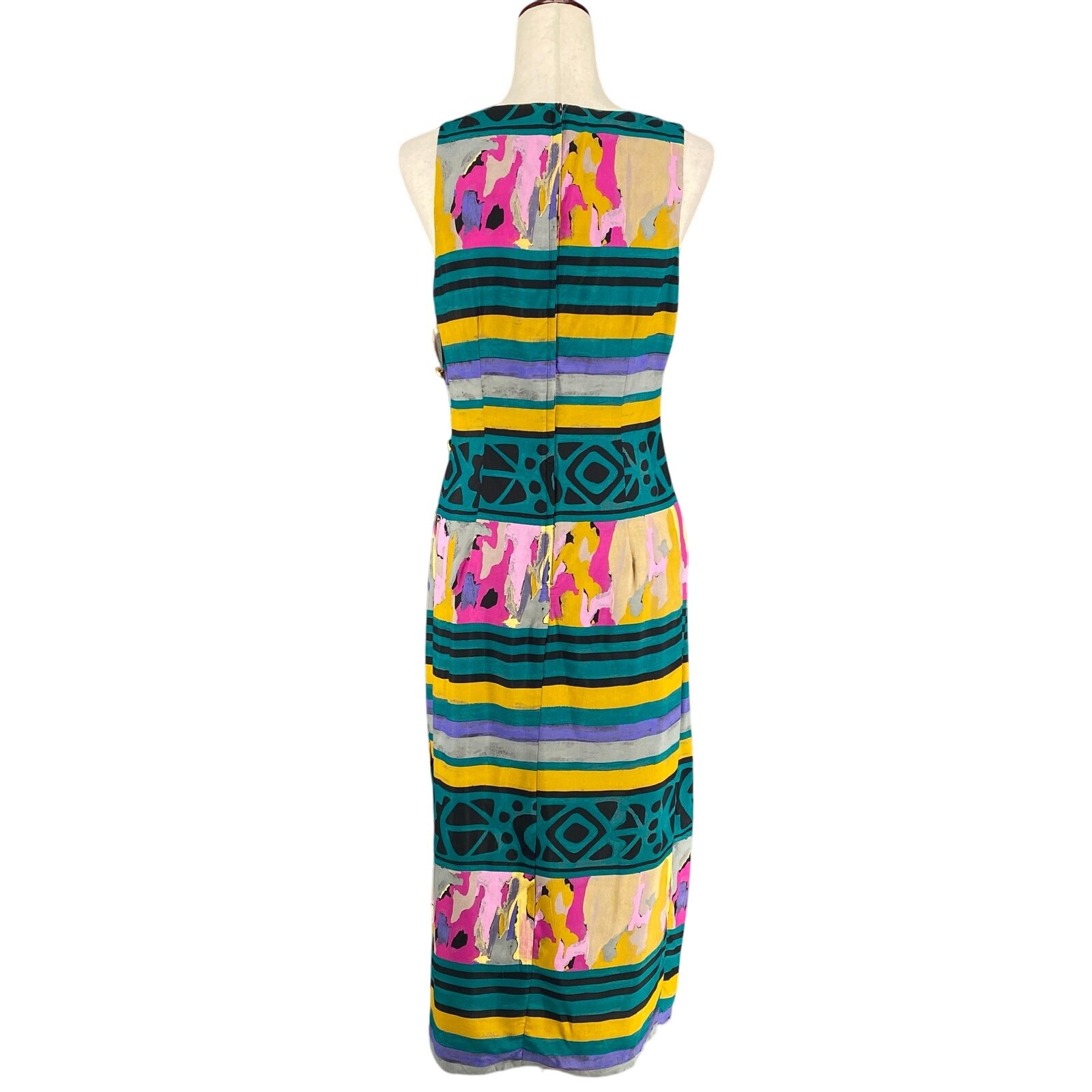 Vtg 80s 90s NOS Artsy Square Neck Sleeveless Pencil Dress S Retro Resort Wear