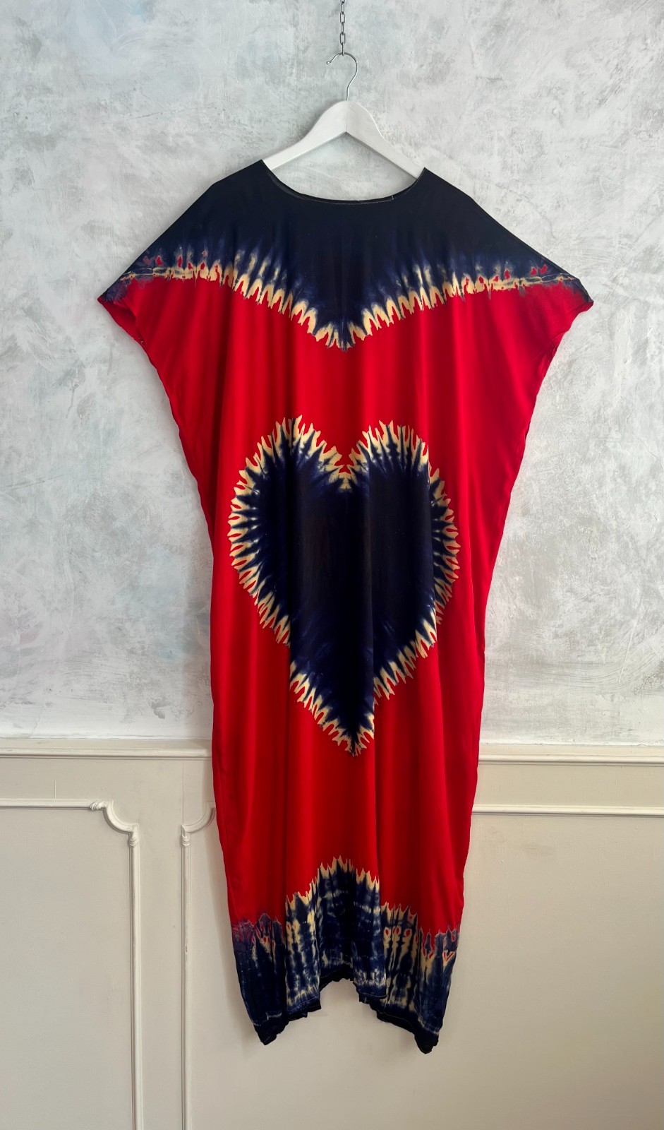 Navy Blue Red Viscose Lightweight Ethnic Boho Kaftan Tunic Beach Dress One Size
