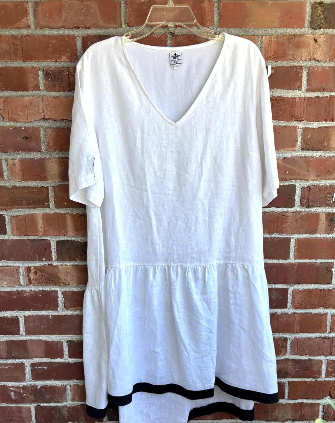 New Crown Linen Designs 100% Linen White Dress Flounce M / L