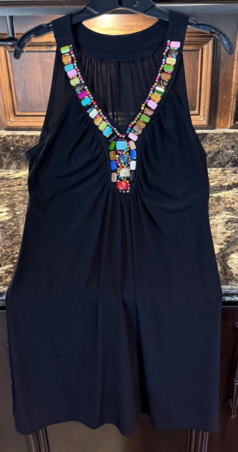 IZ BYER Black Dress with a Beaded Neckline – SIZE M