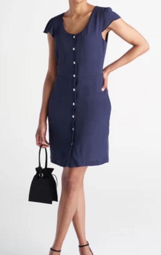AMERICAN TALL Blue Mini Button Down Dress Classic Cap Sleeve Sz Medium NWT