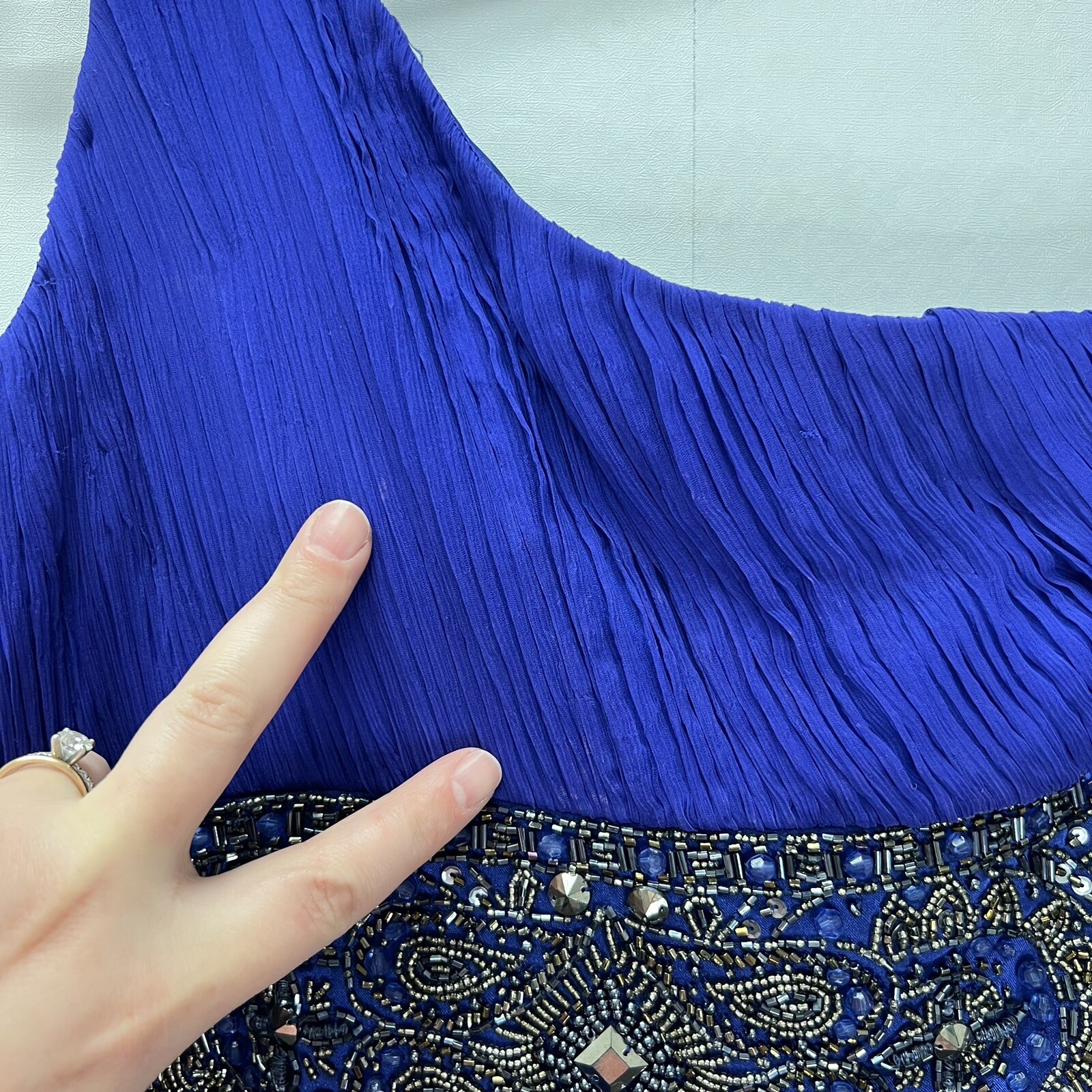 Sue Wong Nocturne Blue Silk Beaded Sequin Embellished One Shoulder Mini Dress 6