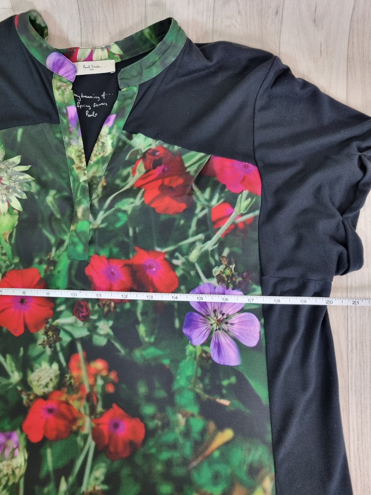 Paul Smith Black T-shirt Dress Medium – Bold Digital Floral Print Spring Flowers