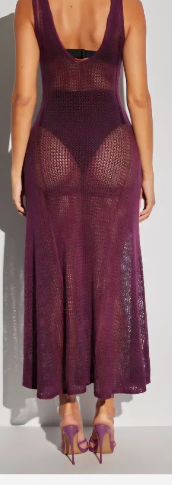 TA3 Aubergine XL 2X NEW Stitchy Sleeveless Dress CROCHET STRETCHY Beach Coverup