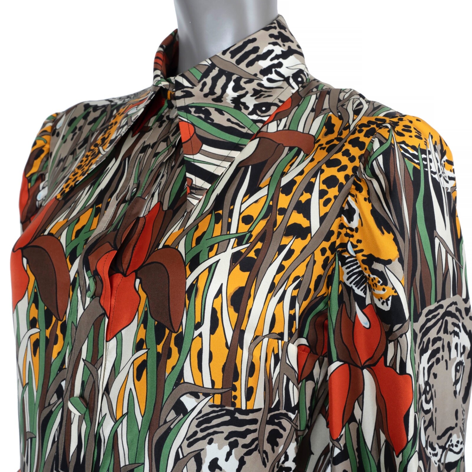 70302 auth GUCCI multicoloured silk 2019 FELINE GAREN MAXI Dress 42 M