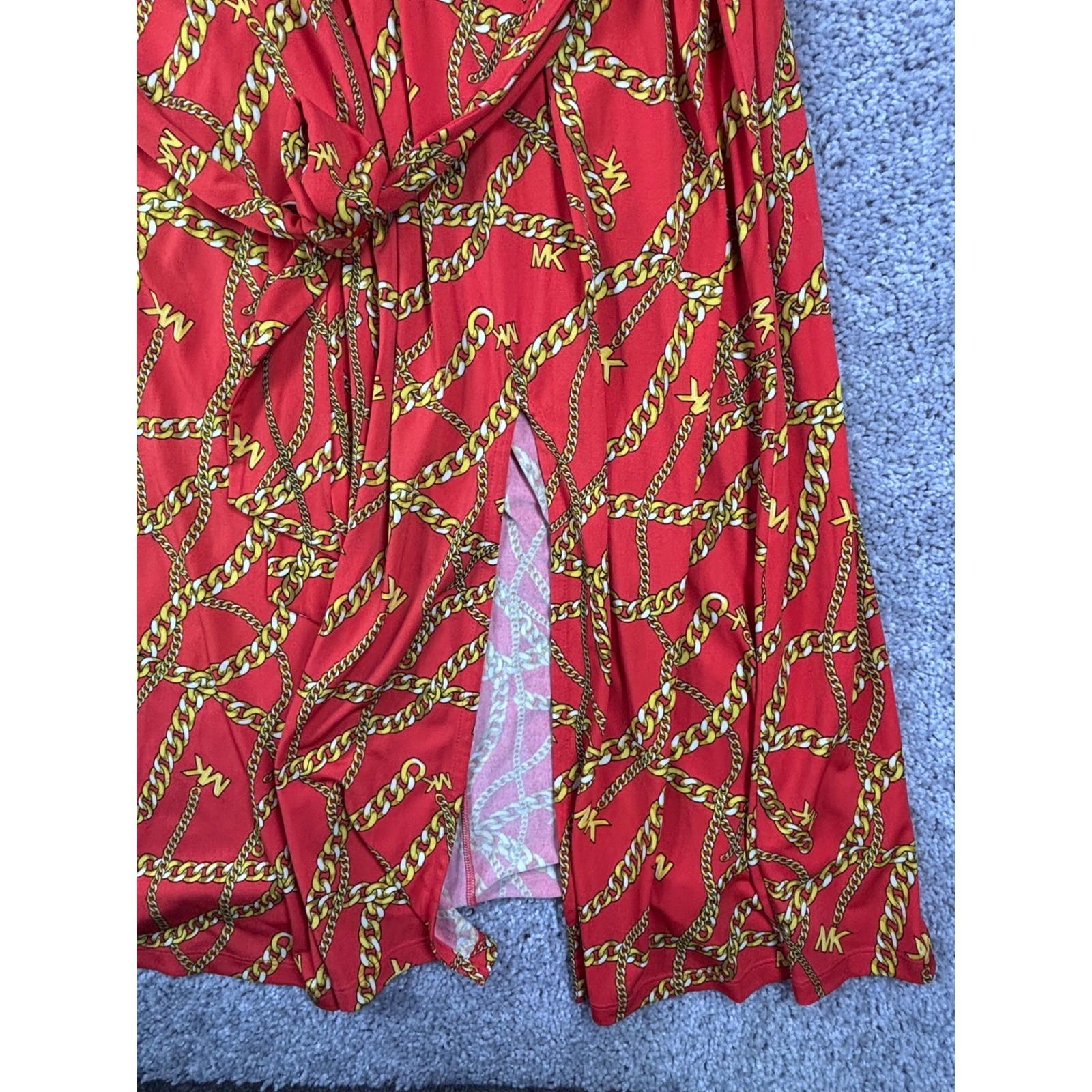Michael Kors Red Gold Chain Link Halter Neck Maxi Dress Plus Size 3X NWT