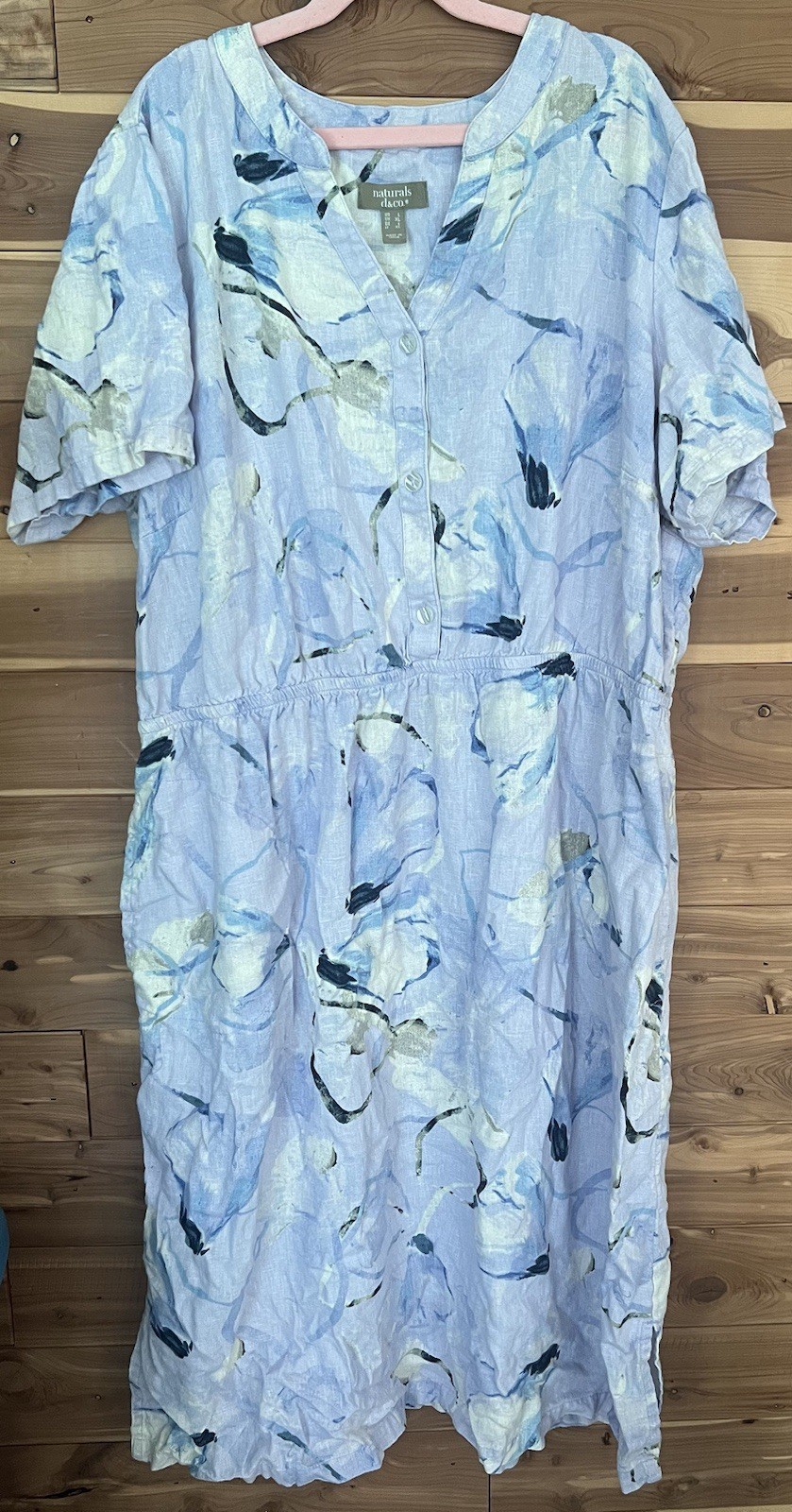 Naturals D&Co Dress Large Linen Blend Pockets Comfort Coastal Purple Floral