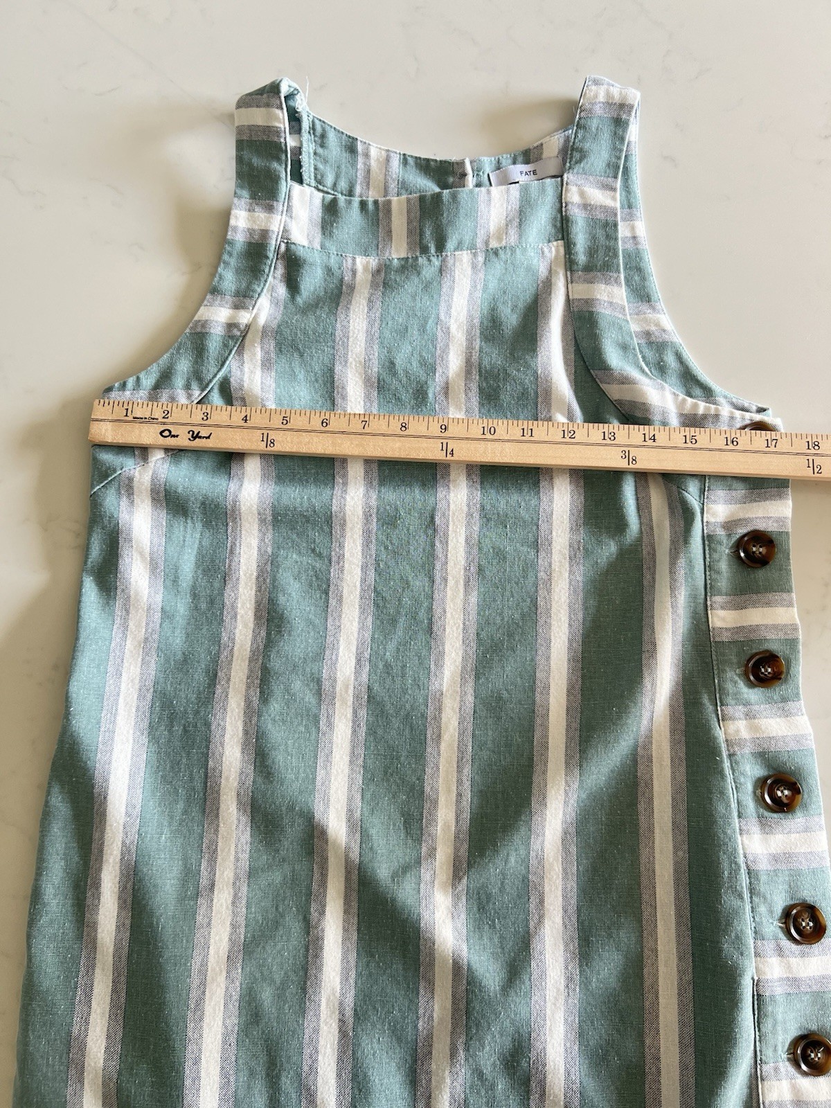 Fate Linen Blend Dress Stripes Button Detail Coastal Summer Vacation Size Small