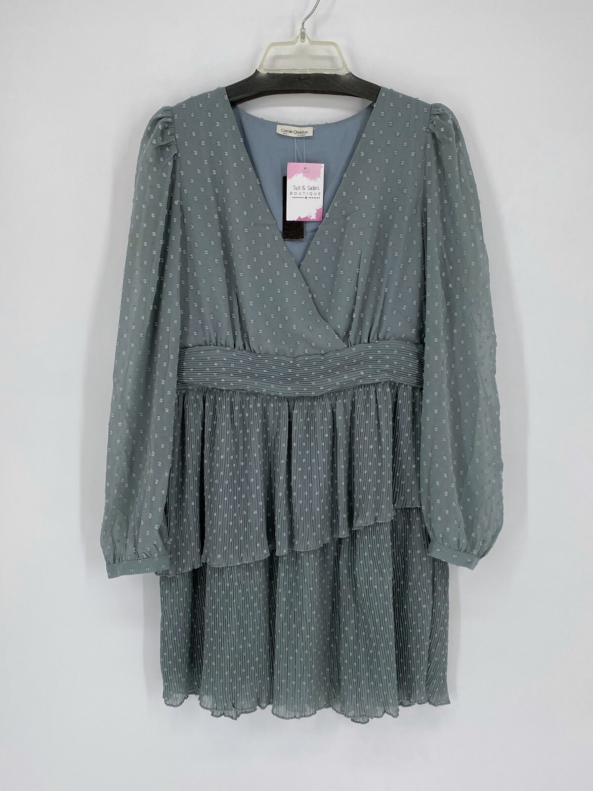 Carole Christian Blue V Neck Layered Pleated A Line Dress Women’s Size Large