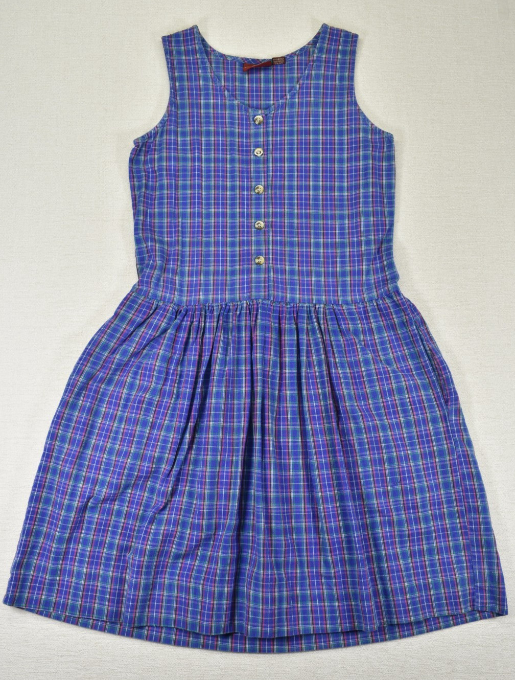 Vtg 90s American Eagle Plaid Jumper Dress Womens S Blue Purple Midi Jumper