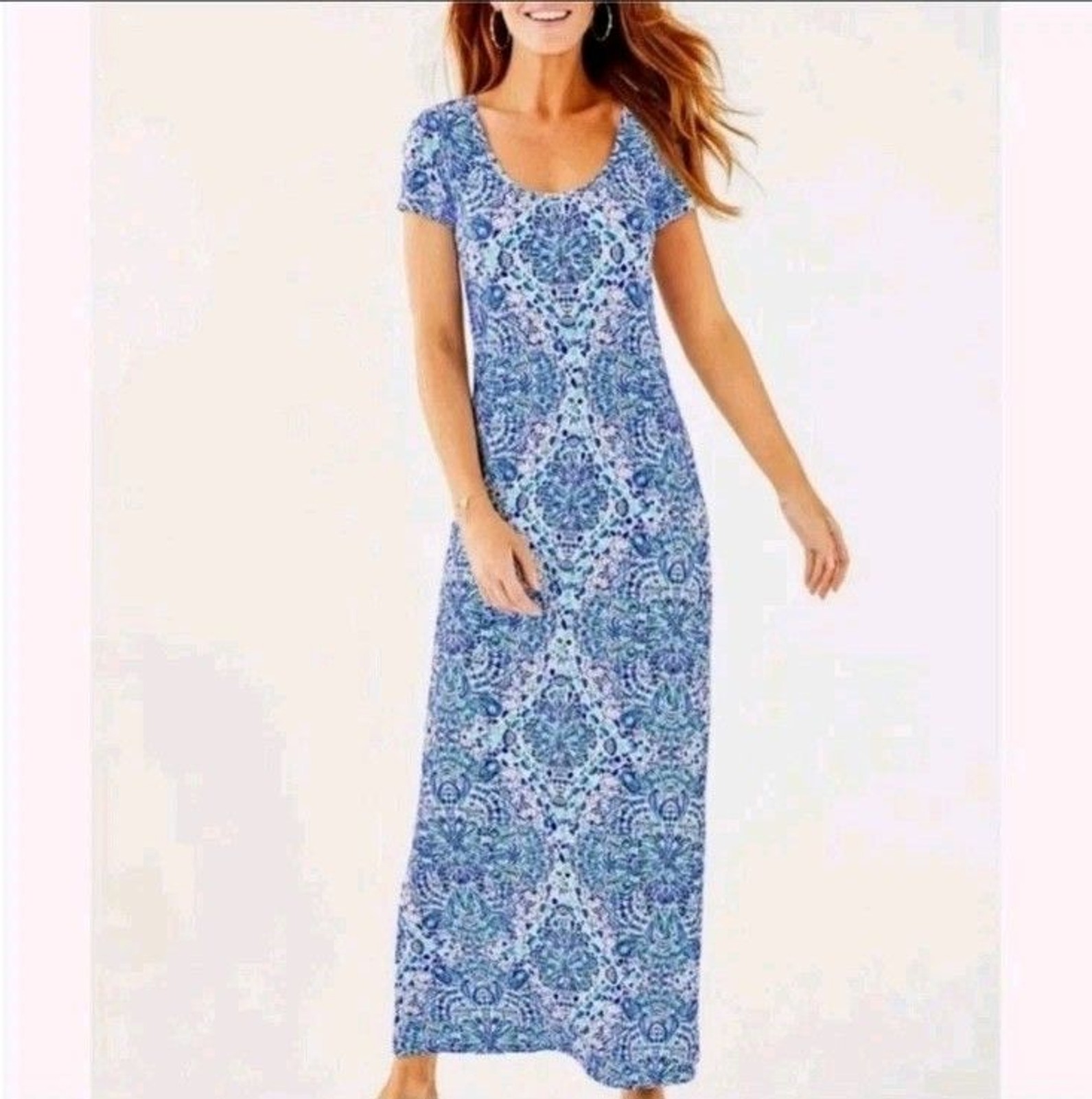 Lilly Pulitzer Wynne Maxi Dress Resort White Call My Shell Phone Blue Printed M