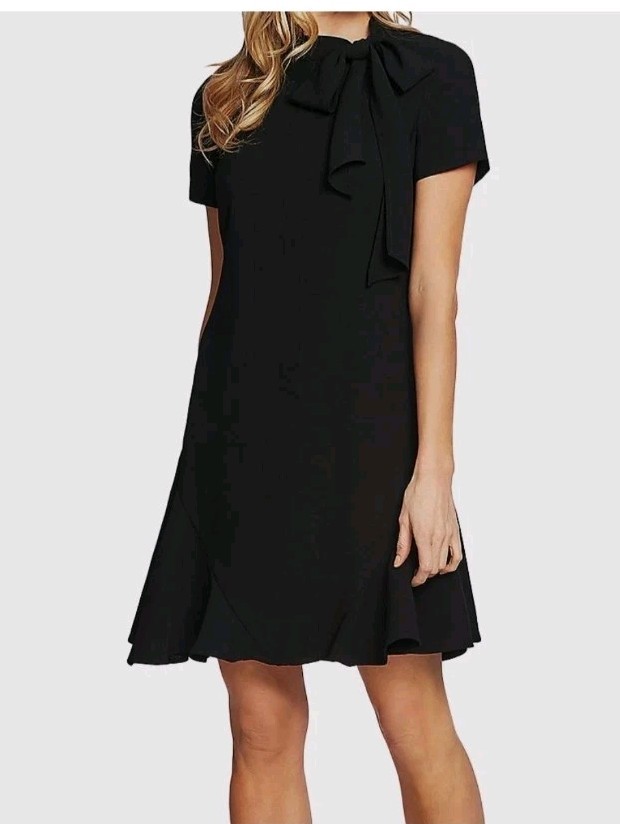 NWT $129 Cece Mini Dress Size 14 Black Double Ruffle Hem Sleeveless