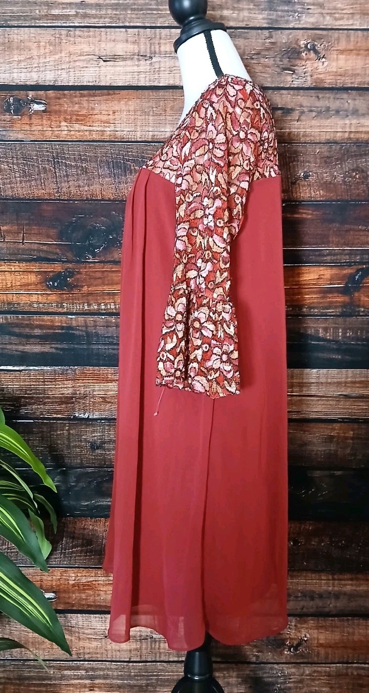 Perceptions New York Shift Dress Size 6 Lace Top Cropped Bell Cuff Sleeves Lined