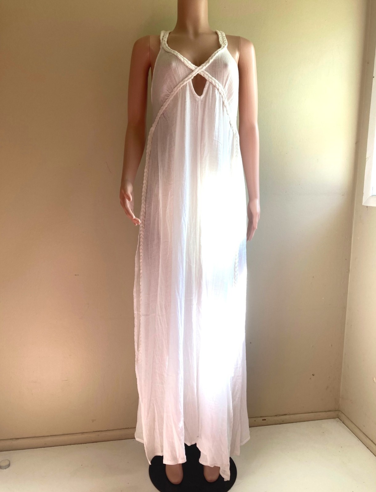 ASOS White L XL Goddess Maxi Dress White Cotton Straps Bra Top Low Tie Back