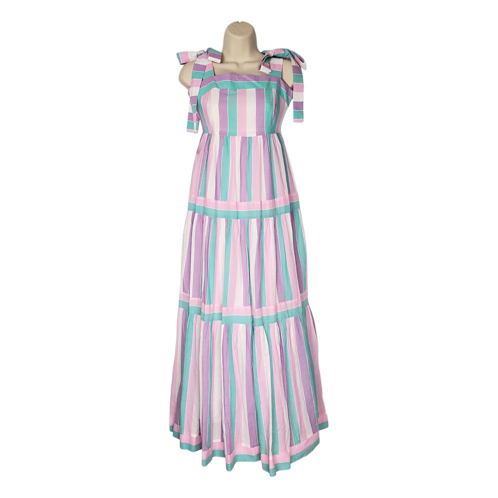 Hunter Bell Jessica Candy Stripe Square Neck Maxi Dress Purple Cotton Size 4