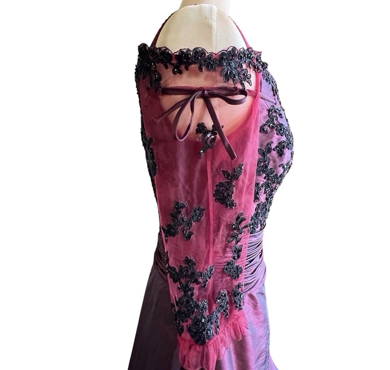 LaBelle Fashions Formal Gown Size 14 Wine Black Lace Whimsigoth Goth Romantic