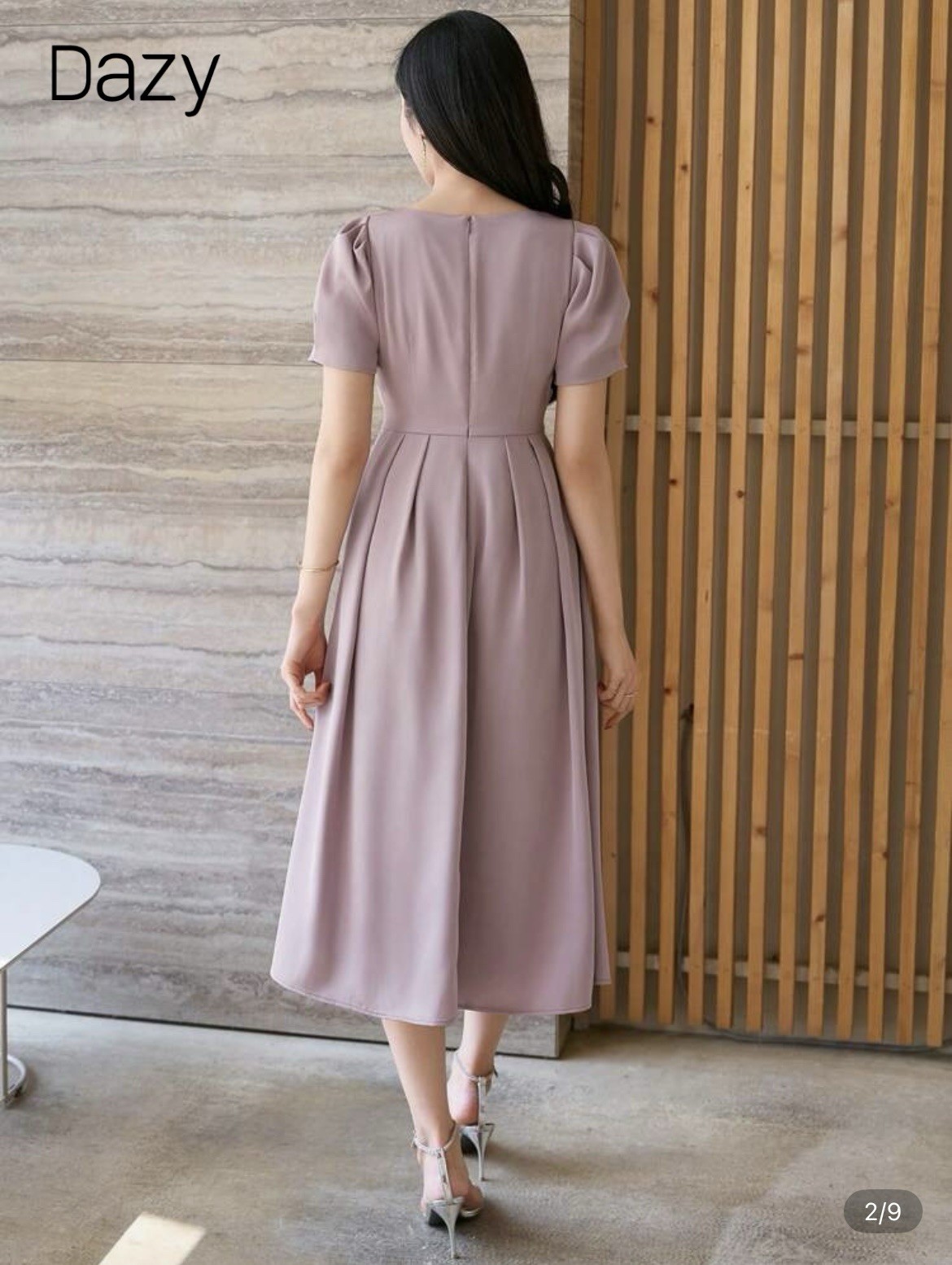 Dazy Women’s Solid Color Square Neck Puff Sleeve Pleated Midi Dress Size Small