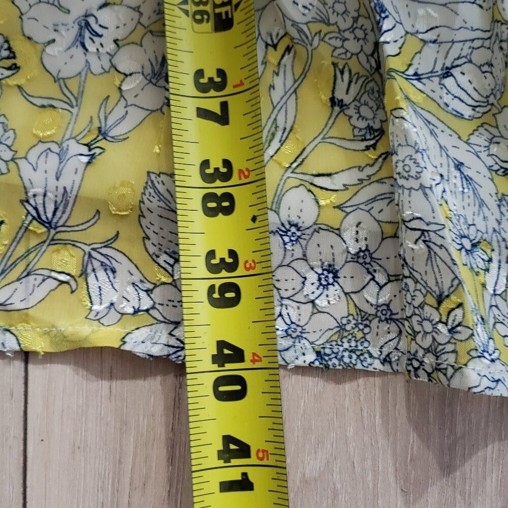 Monteau Rayon Dress Womens Small Yellow Floral Midi Tiered Ruffle Mock Neck