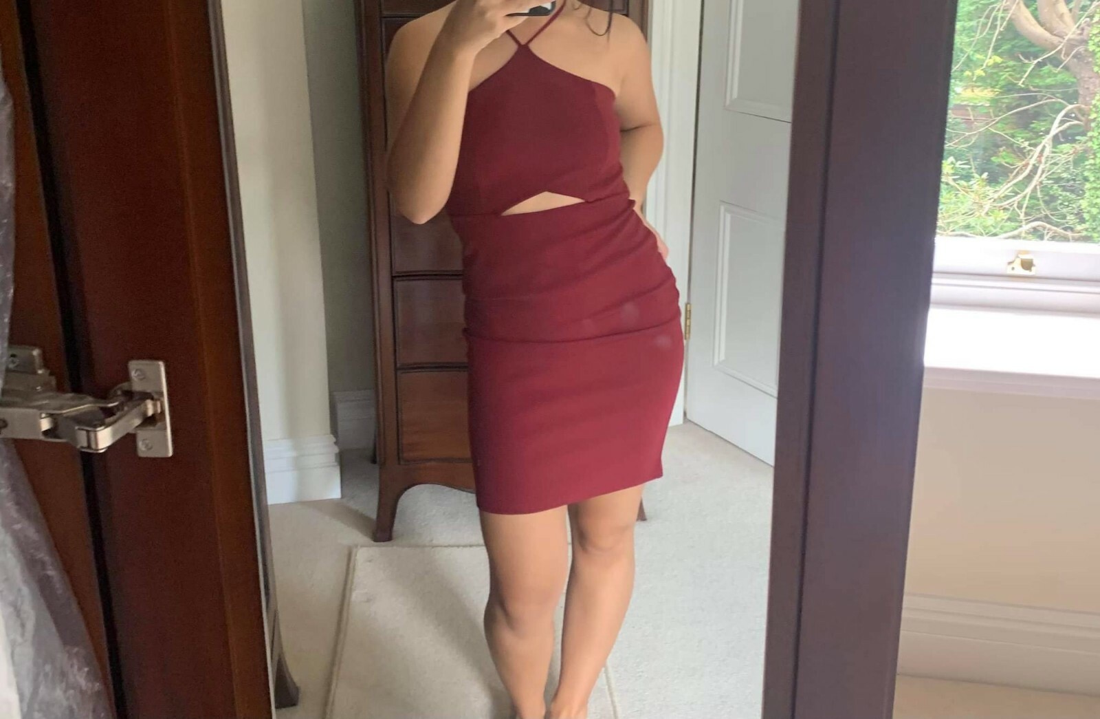 Misguided Burgundy Strappy Polyester and Elastane Dress Size 8