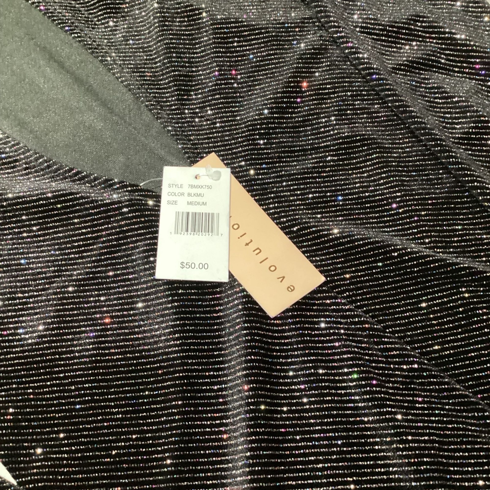 Evolutionary Mid Dress Black Sparkle Ribbed Size Med Poly Spandex Blend NWT