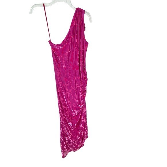 Anthropologie HUTCH One Shoulder Ruched Velvet Midi Dress Pink Sz L retail $198