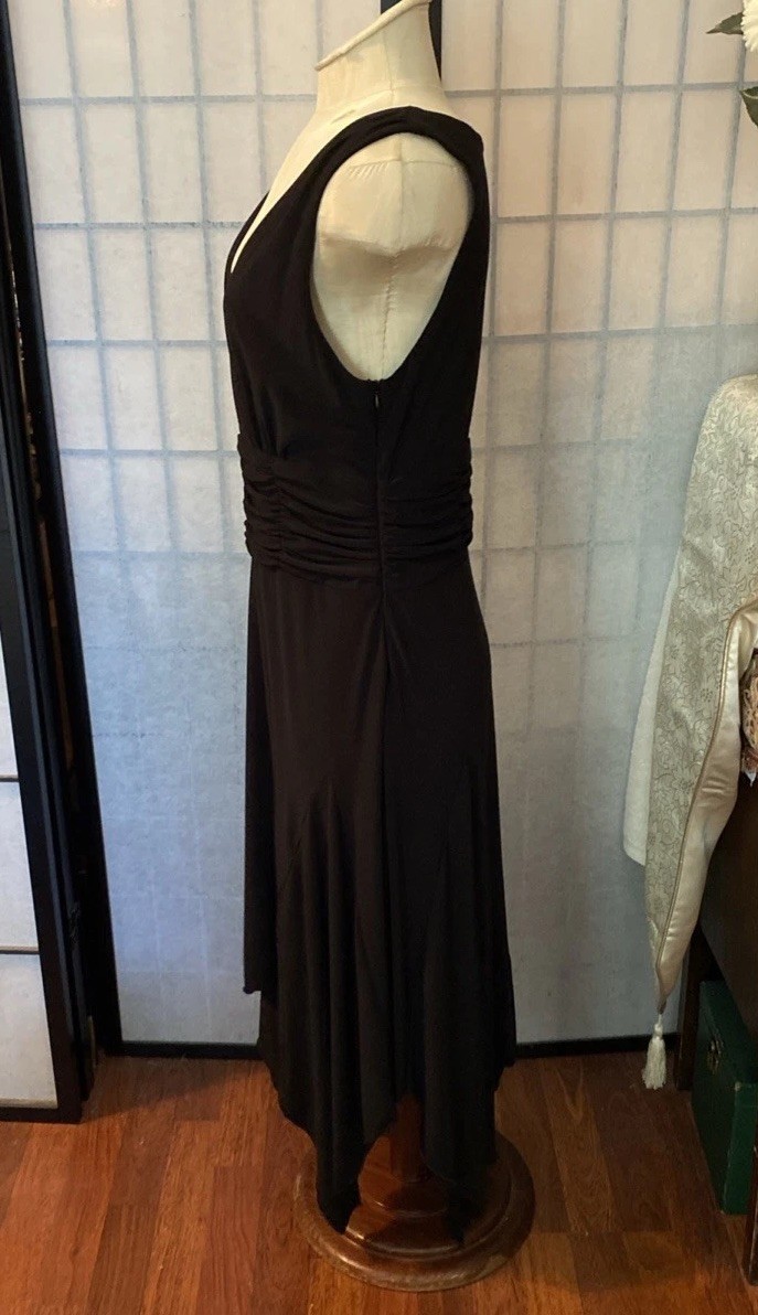 Dani Max Wom Estim M Sexy Black Assymetric Handkerchief Dress Plunging V-Neck