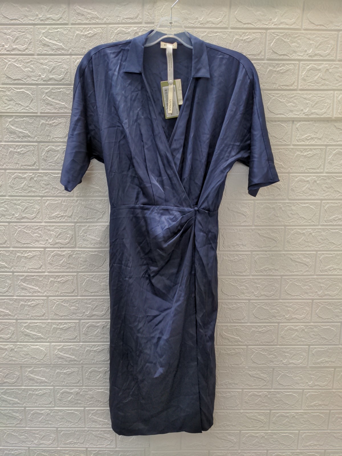 New Lilysilk Elegant Mid Sleeve Women’s Wrap Dress Navy Sz M
