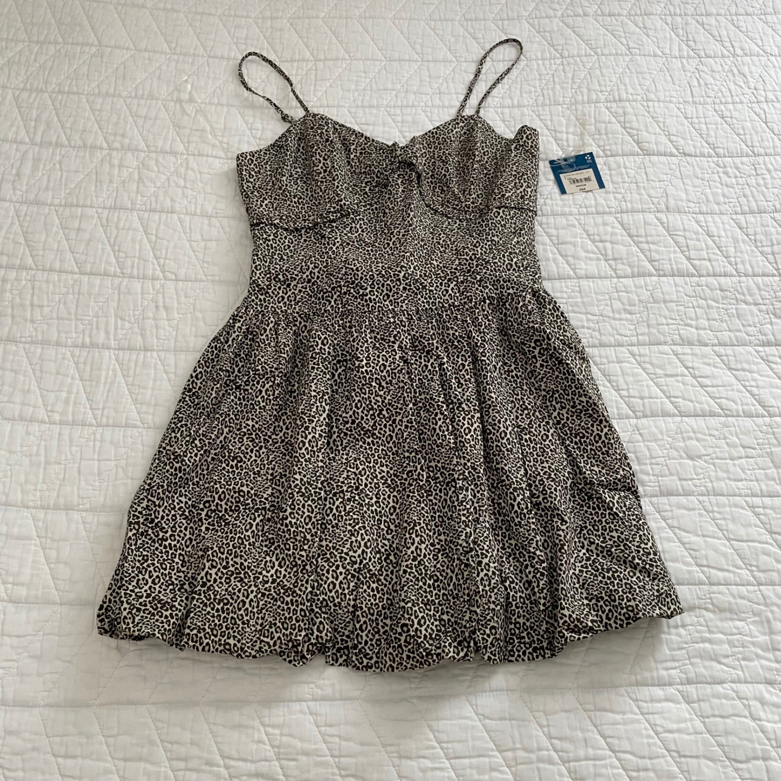Arizona Jean Co Cheetah Print Smocked Mini Dress Brown Tan Medium NWT