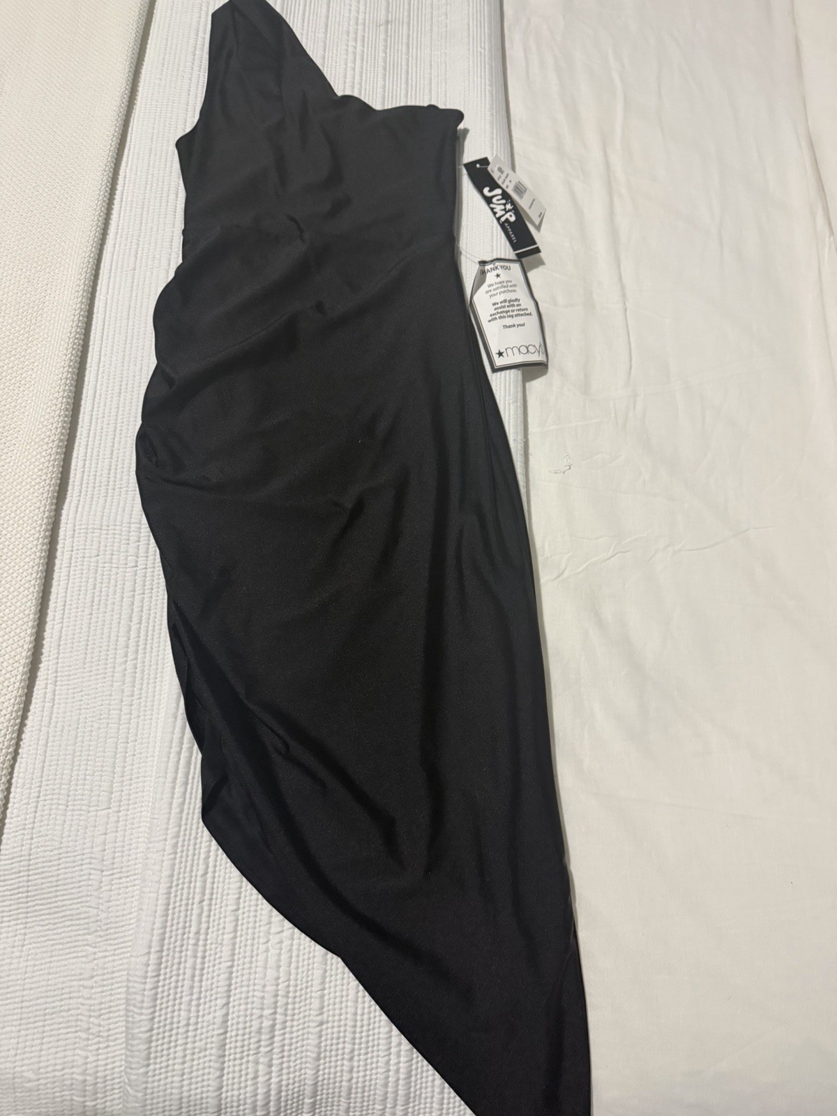 Jump app weak Black One-Shoulder Cutout Satin Stretch Bodycon Midi Dress size3/4