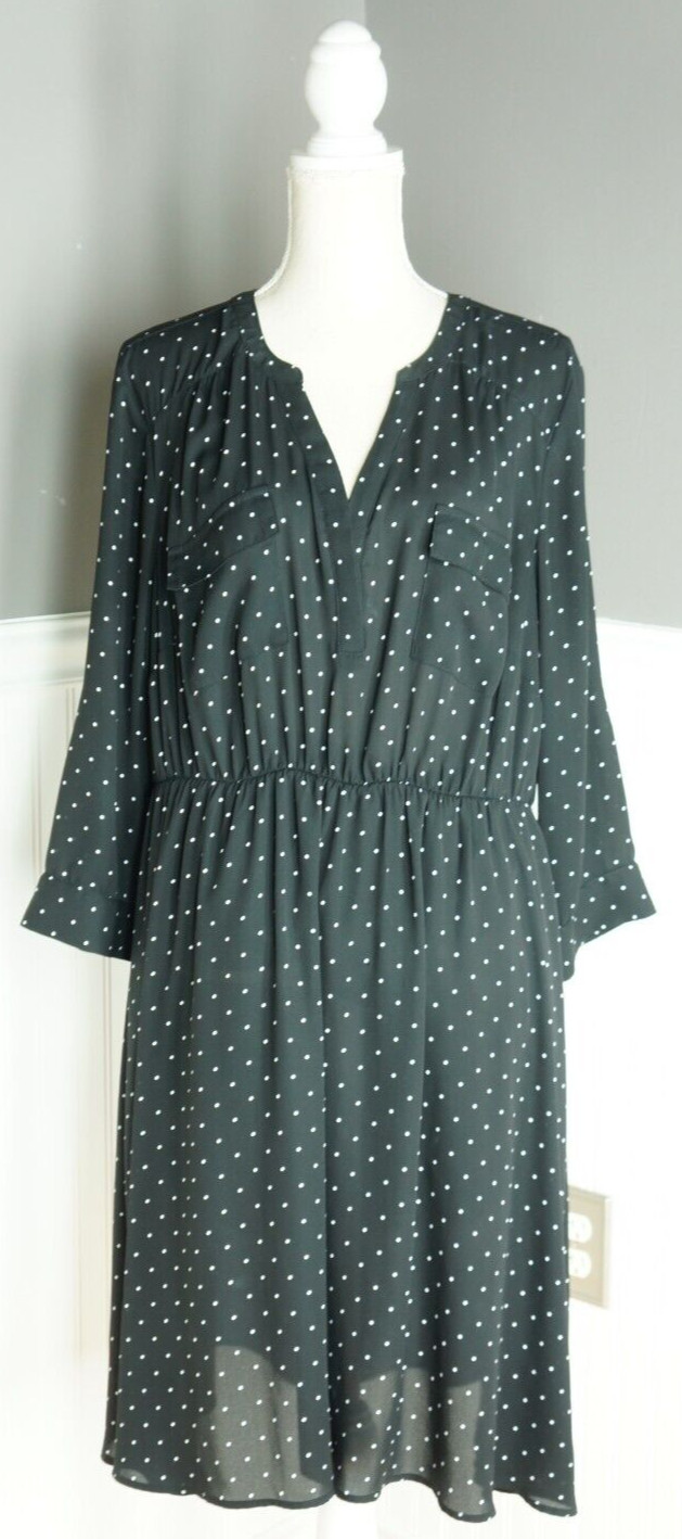 Torrid Dress Size 2 Black White Polka Dots Mini Georgette Chest Pockets