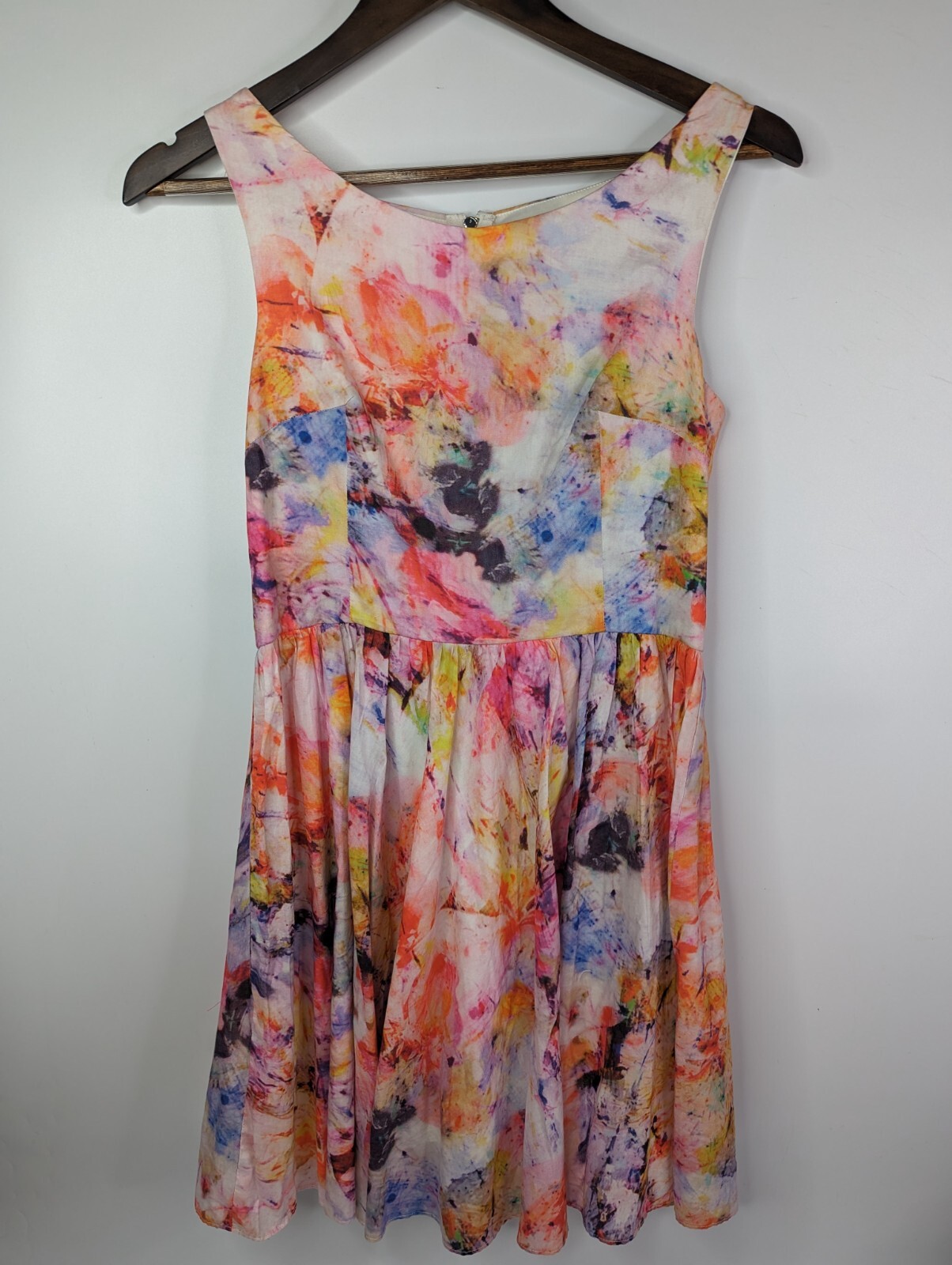 Betsey Johnson Womens Orange Purple Tie Dye Round Neck Zip Fit And Flare Dress 4
