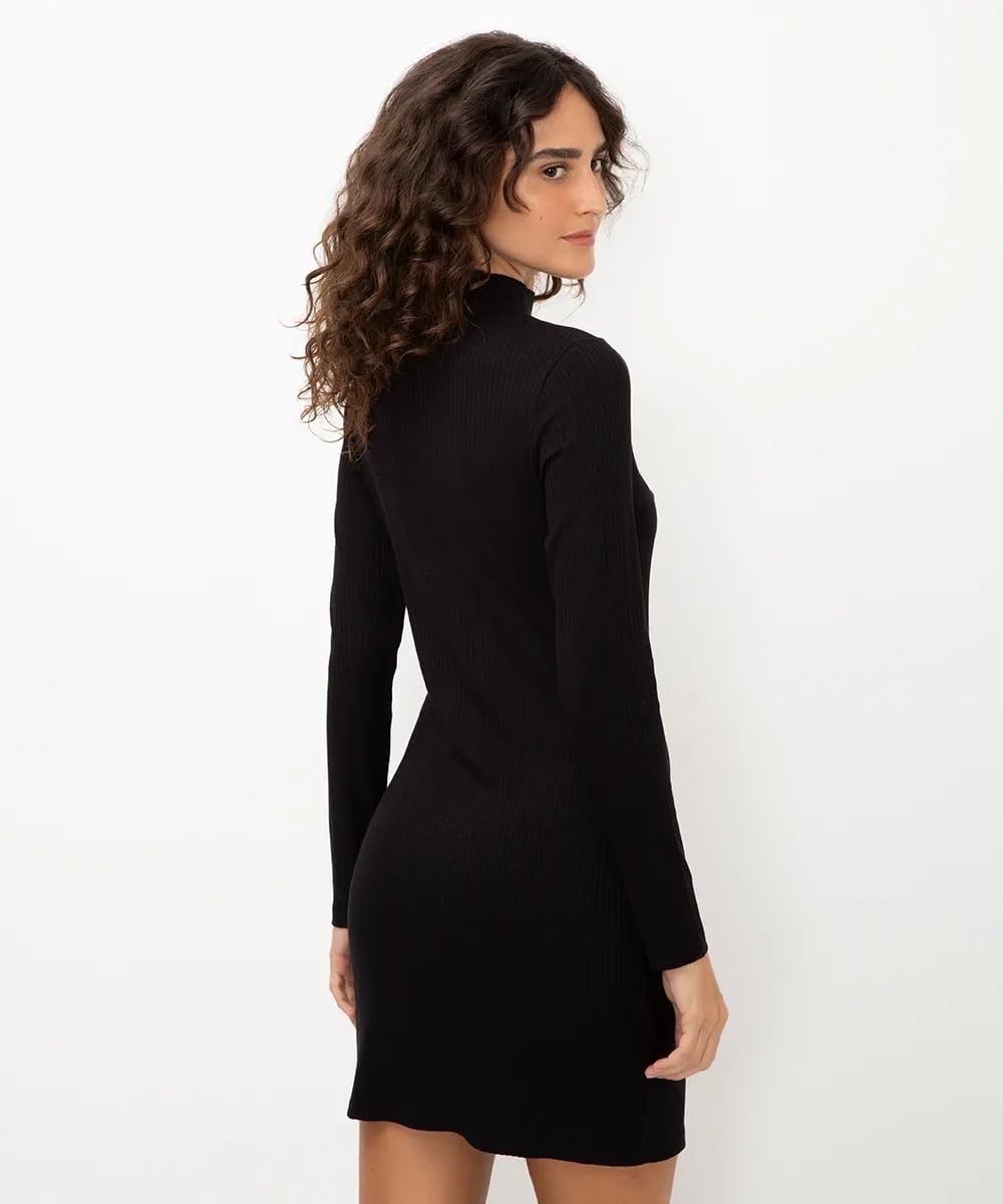 Shetells Women’s Long Sleeve Mock Turtle Neck Dress Ribbed X-Large, Black