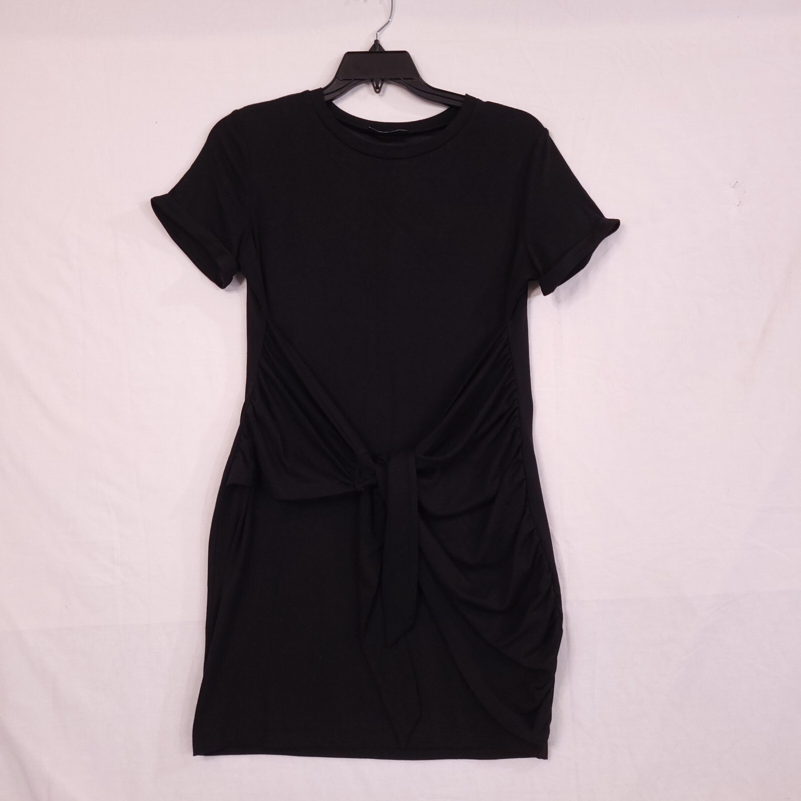 Lillusory Women Black Short Sleeve Wrap Bodycon Ruched Bodycon Tie Waist Large