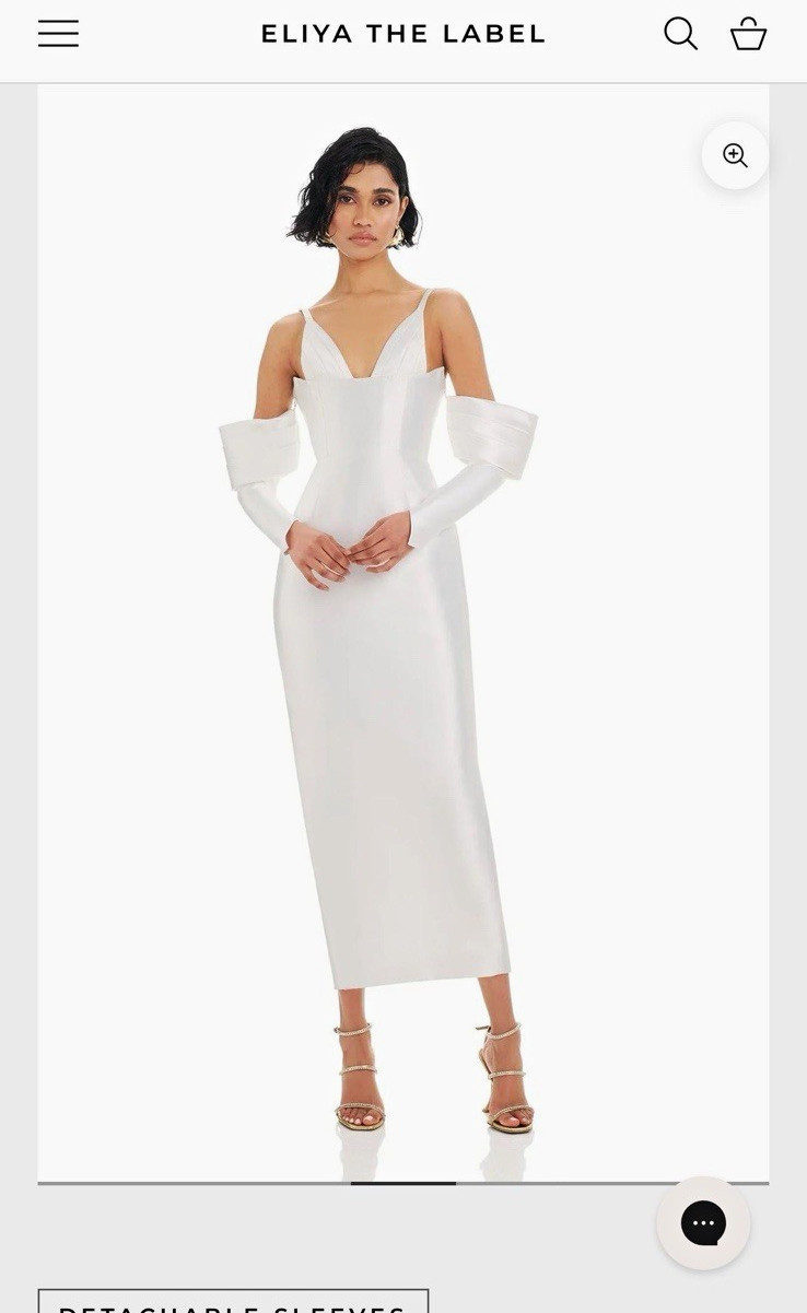 Eliya The Label White Midi Sheath Dress L V-Neck Detachable Sleeves