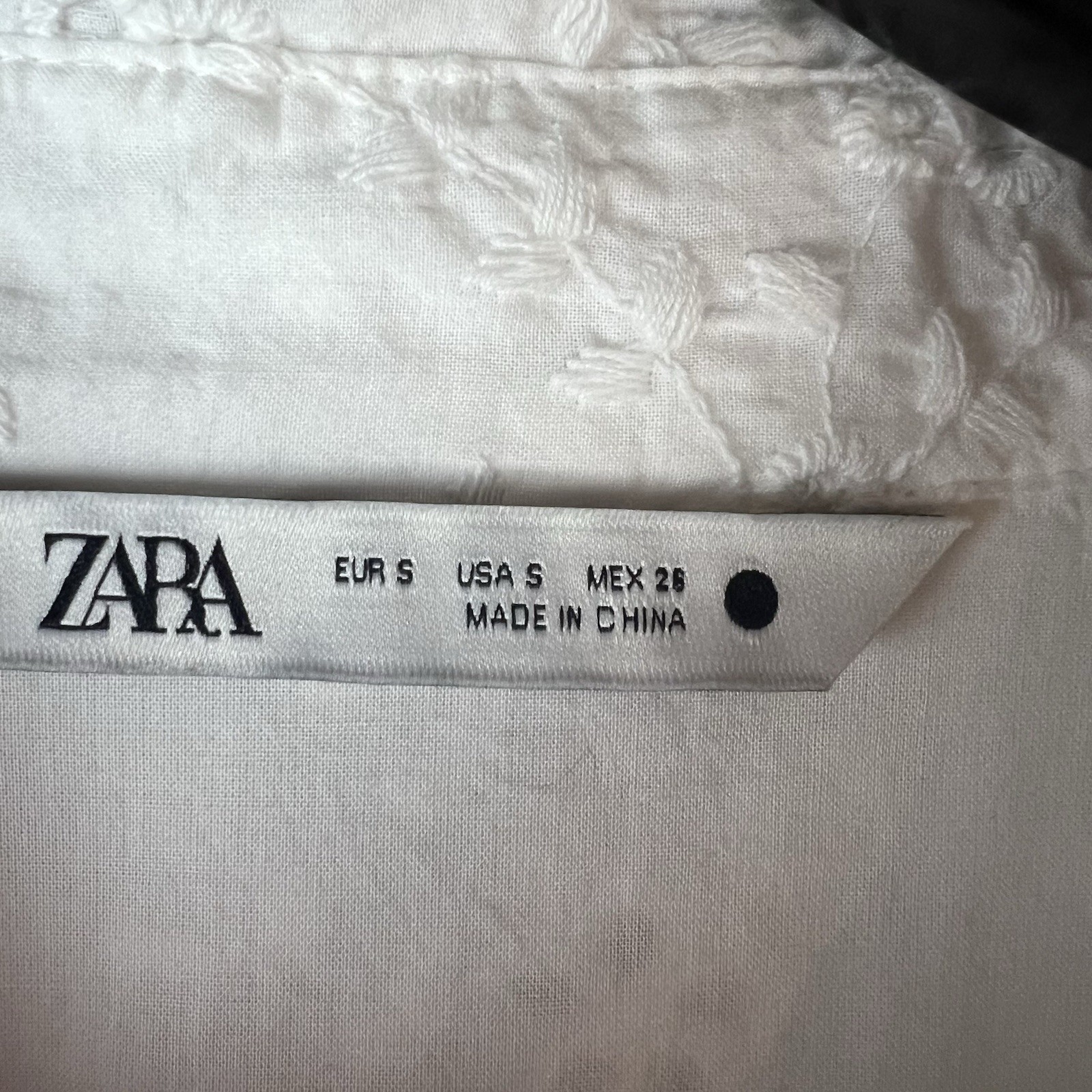 ZARA Openwork Eyelet Embroidered Short Belted Oyster White S Long Sleeve