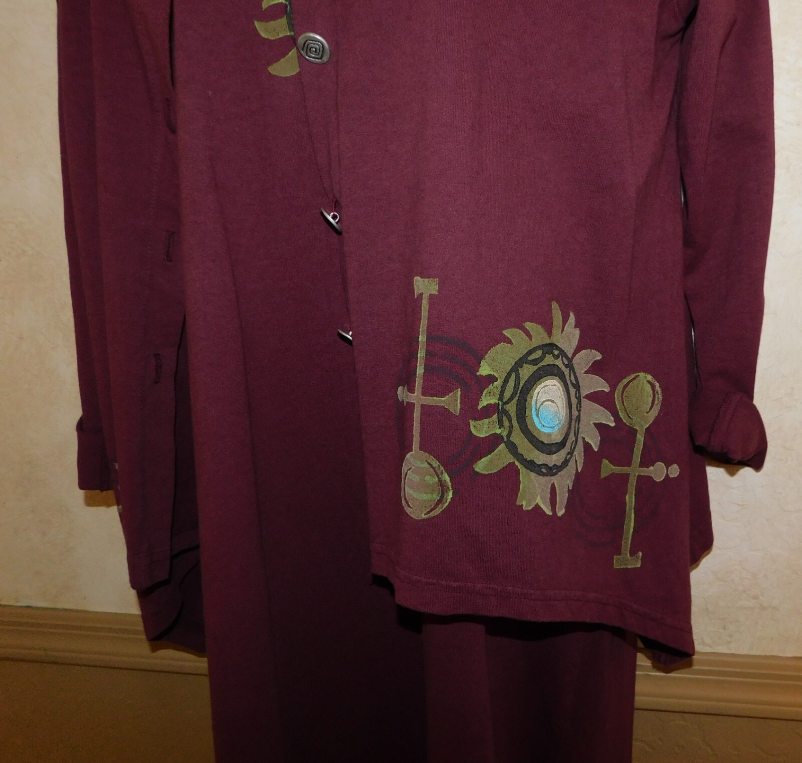 New Age Dress & Jacket Hand painted Sun & Egyptian Ankh sz S Boho