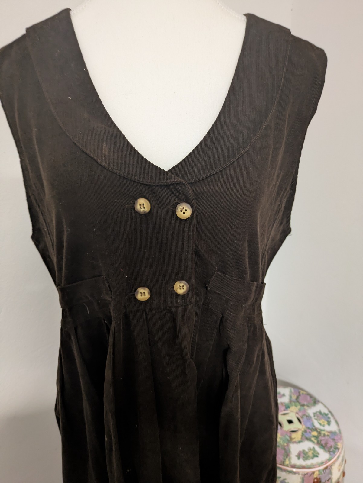 brown corduroy pilgrim style long jumper dress M EUC