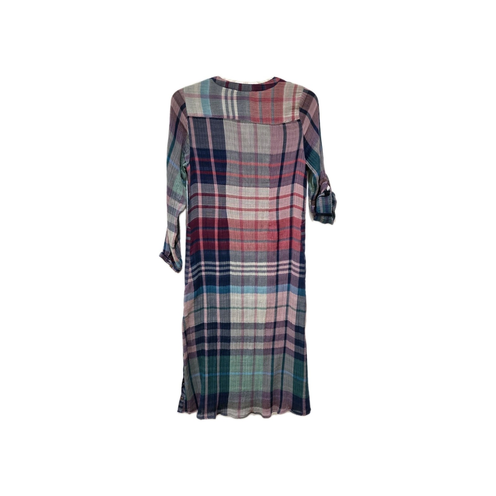 Soft Surroundings Thin Gauze Cotton Plaid Maxi Dress Popover Small Multicolor