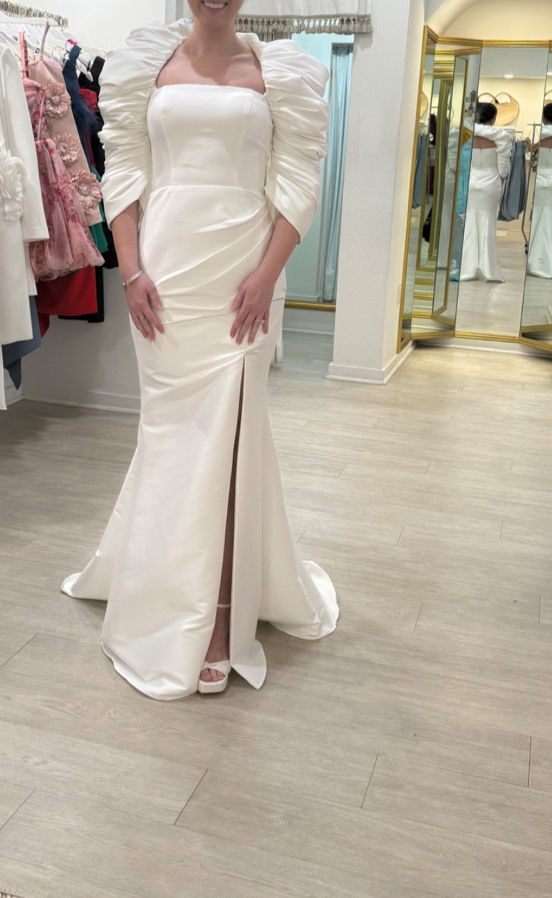 Square Neck Floor-Length Gown with Puff Sleeves 45214