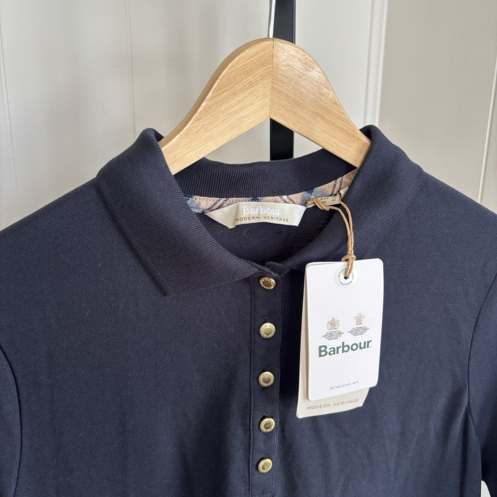 Barbour Women’s 8 Celeste Midi Polo Dress Navy Stretch Cotton Fit & Flare NWT