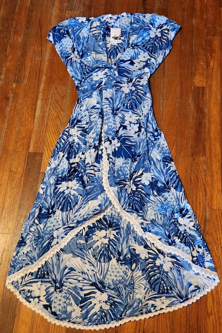 America & Beyond Blue Coverup Dress High Split XS Summer Beach P!-8