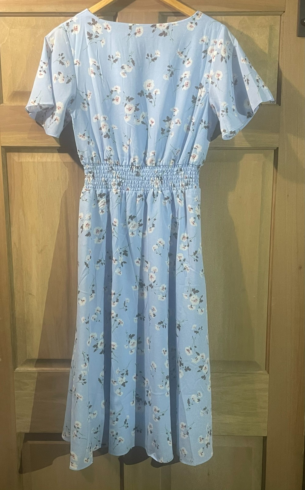 Blue Dandelion Floral Maxi Dress Flutter Sleeve Smocked Waist