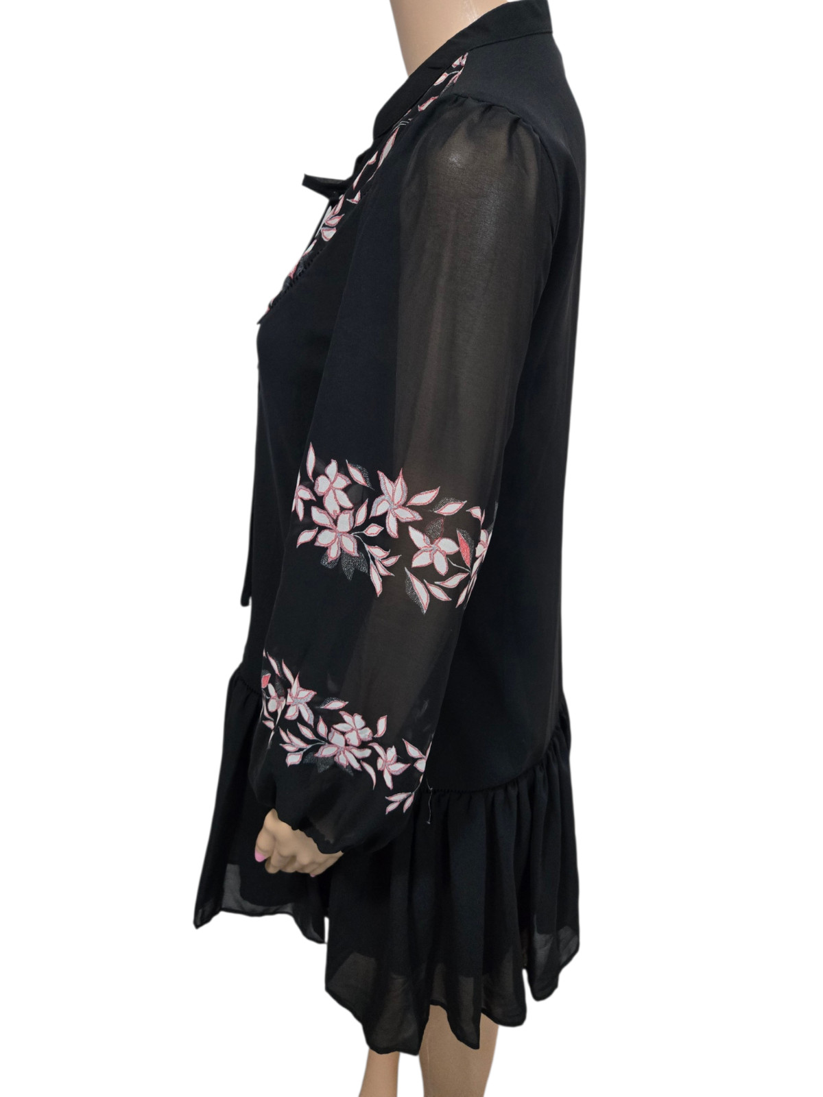 Halogen small black sheer sleeve long sleeve dress vneck *has snag