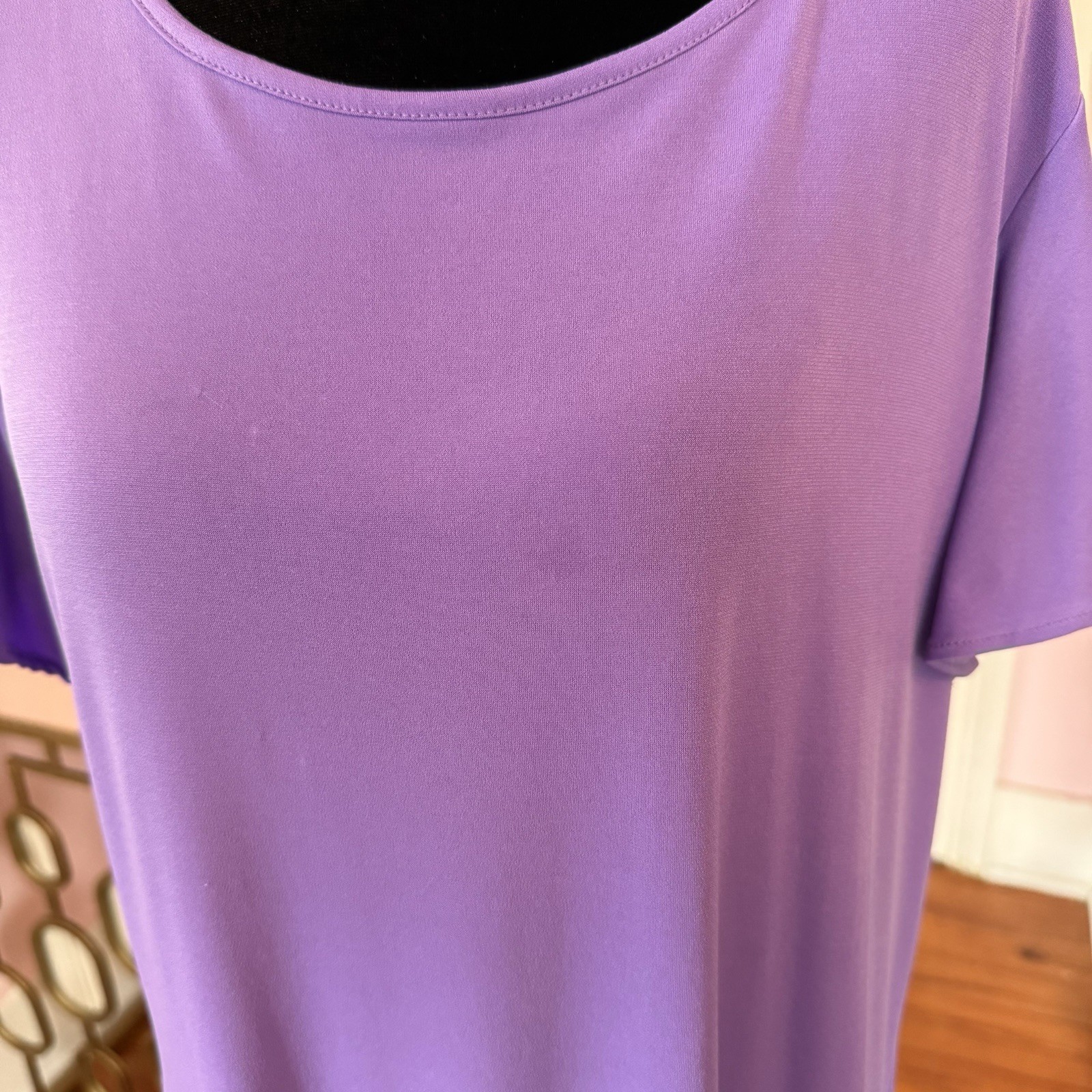 Southern Lady Purple Solid Knit Shift Midi Dress Scoop Neck Flutter Sleeve L