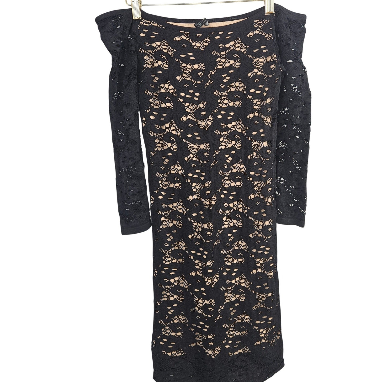 GUESS Los Angeles Womens Black Floral Lace Long Sleeve Sheath Dress Lined 31in