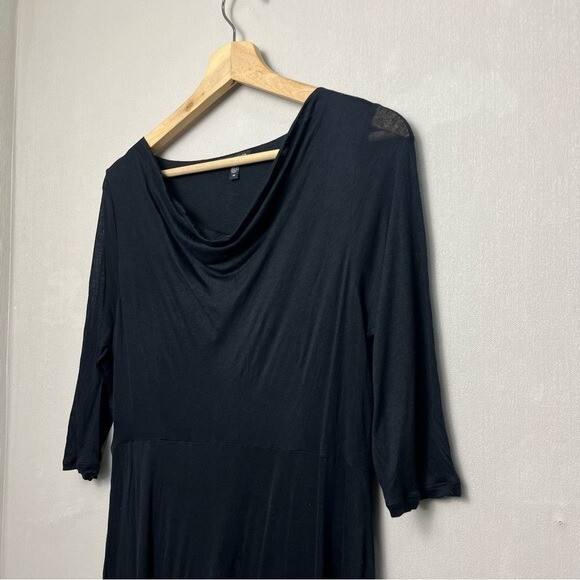 Eileen Fisher Black Lyocell Silk Blend Cowl Neck Jersey Midi Witchy Dress Size M
