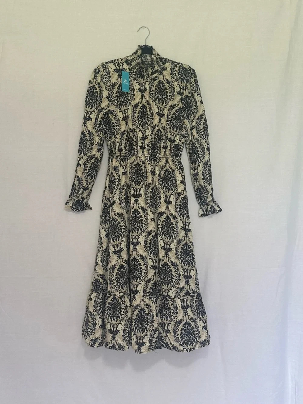 Cupshe Cream Black Damask Midi Dress Long Sleeve Classic Print Women’s Large NWT