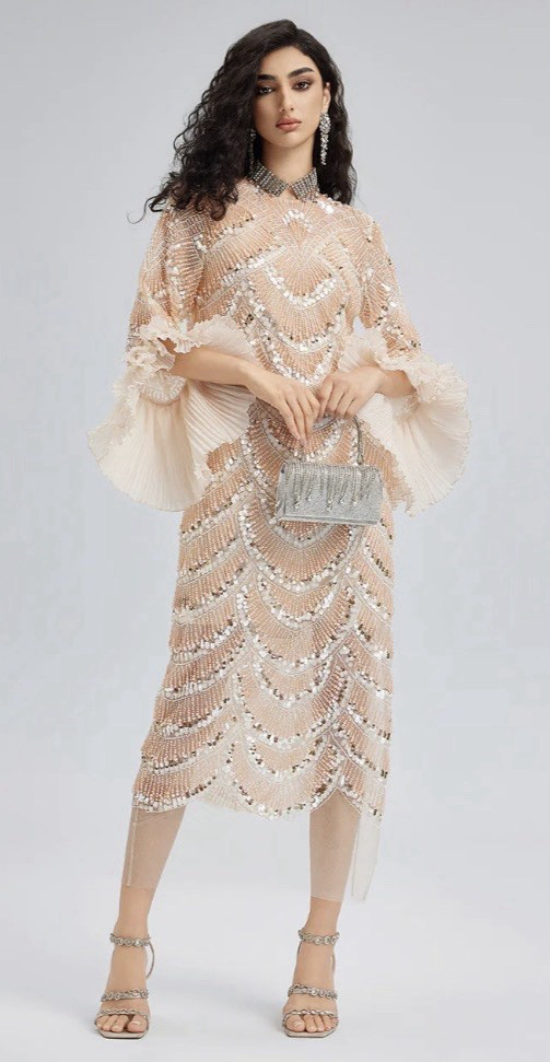 RICH RADI Q’s Custom Beaded Embroidered Gown 2XL $489 Coral Powder