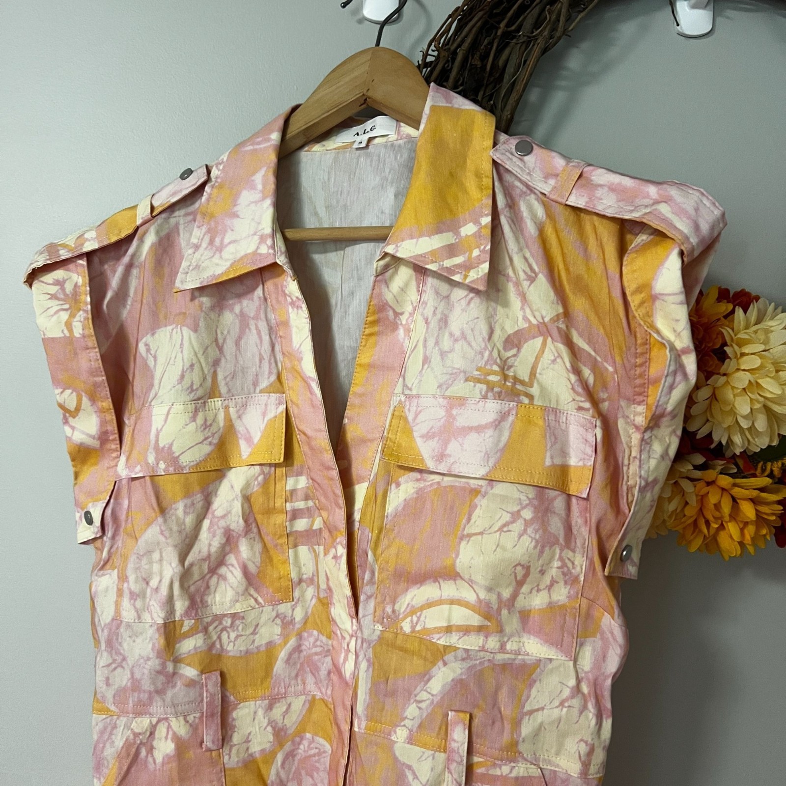 A.L.C. Womens Ava II Printed Linen-blend Mini Shirtdress Size 14 in Cumin Lilac