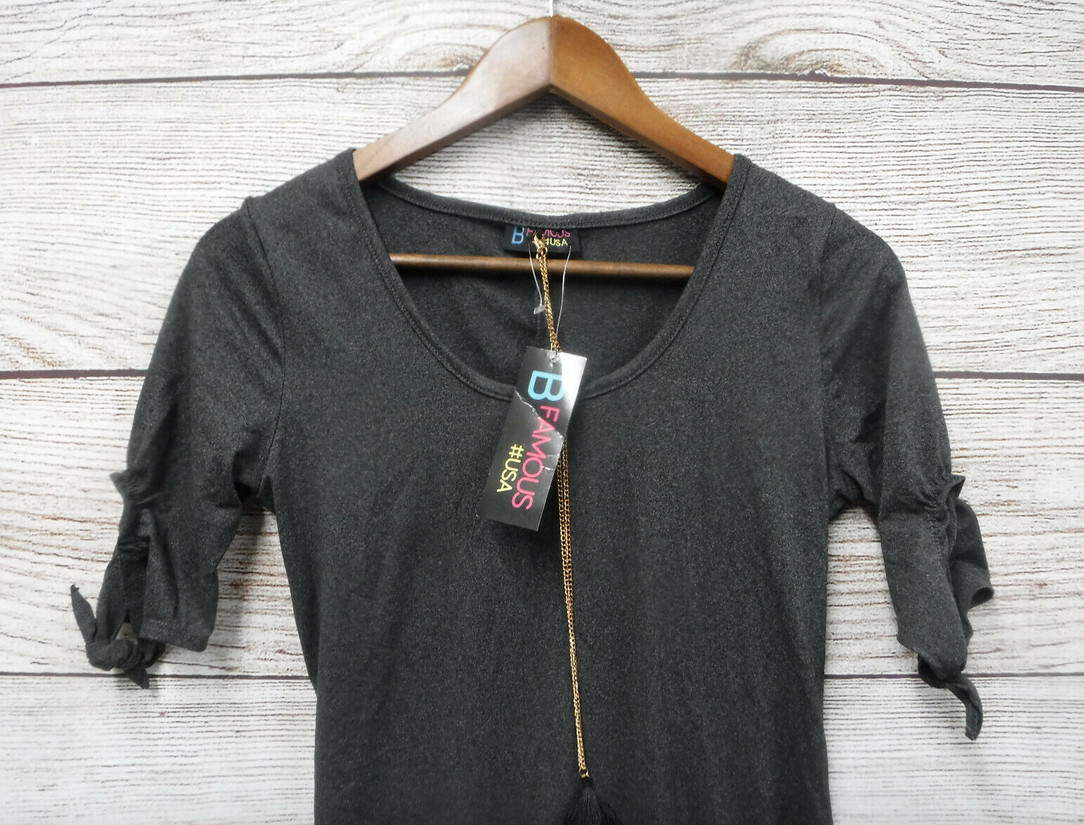 B Famous Dress Womens Size Small Grey Thin Knit Bodycon Dress w/ Necklace New